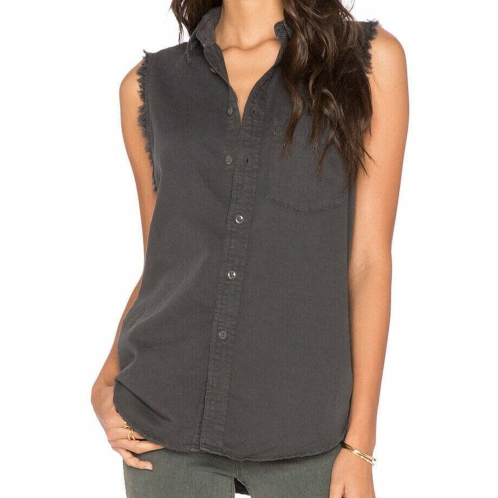 MOTHER Charcoal Sleeveless Button Down Shirt - Picture 4 of 7